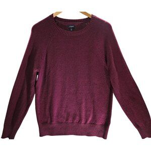 J.Crew Burgundy Crewneck Sweater Men Med Lamb’s Wool Blend Ribbed Cuffs & Hem Lo